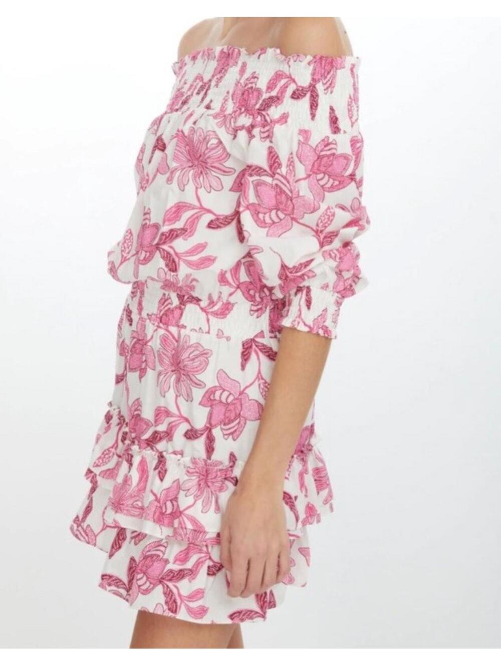 GENERATION LOVE Fiona white pink floral off the shoulder mini dress sz M